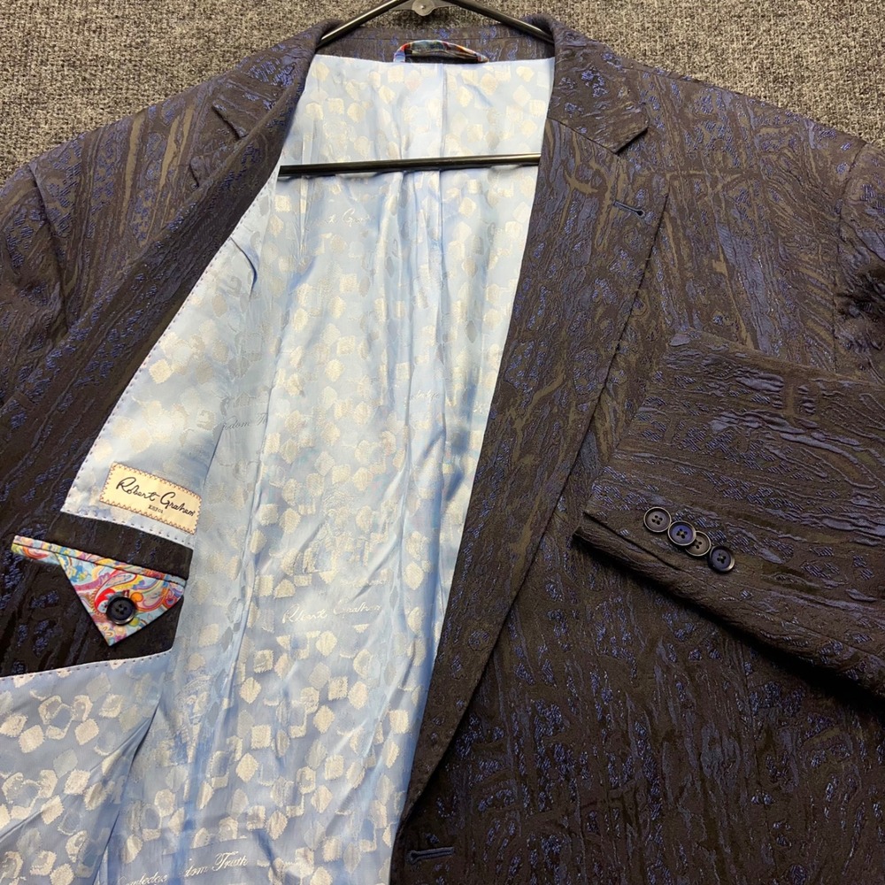 Robert Graham Mens Blue Black Jacquard Sport Coat Blazer US 50 EU 60 1JD5U0